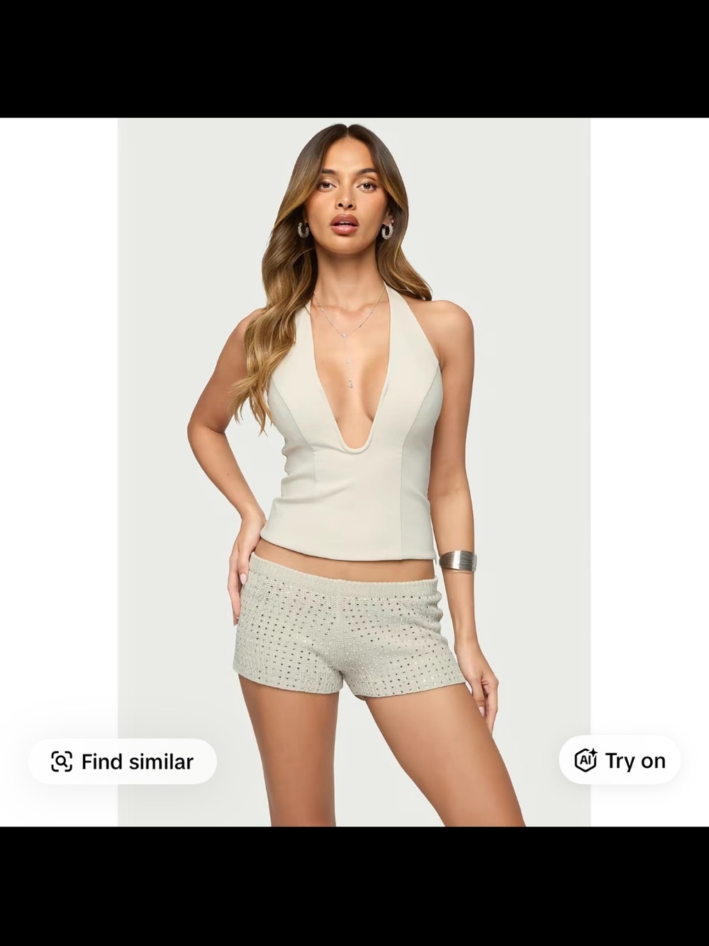 Edikted Deep Plunge Halter Camisole in Cream